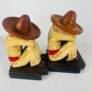Vintage Mexican Folk Art Siesta Bookends 5 1/2”